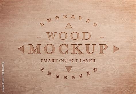 Engraved Wood Text Effect Mockup Stock Template Adobe Stock