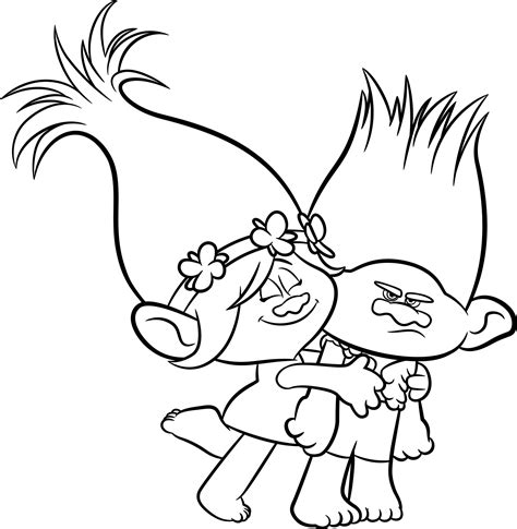 Free printable trolls coloring pages. Princess Poppy and Branch Coloring Page - BubaKids.com