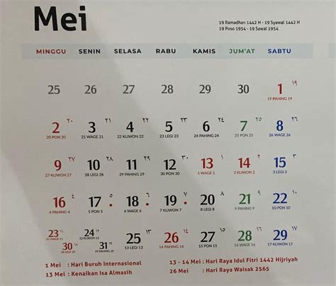 Kalender Mei 2021 Jawa Kellye Mylife