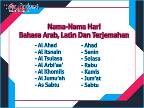List Of Bahasa Arab Nama Nama Hari 2022 Novelis
