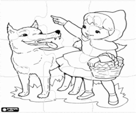 Kleurplaat Puzzel van Roodkapje en de wolf kleurplaten