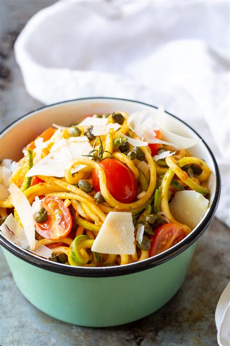 Zoodles Zucchini Noodles With Tomatoes And Capers Recipe A Spicy