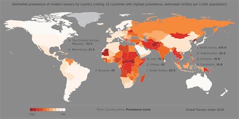 estimated prevalence of modern slavery by country global slavery index 2018 r mapporn