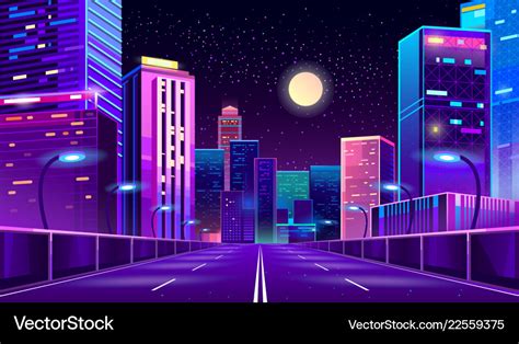 Background With Night City In Neon Lights Vector Image