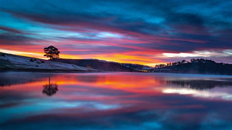 Download Wallpaper 2560x1440 Lake Reflections Sunset Clouds Nature
