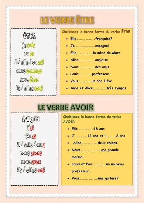 Verbe Avoir Et Être Worksheet Live Worksheets
