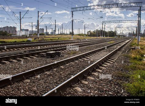 Railroad Urbanistic Landscape No People Perspective View Stock Photo