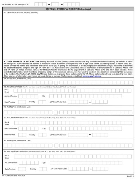 Va Form 21 0781a Statement In Support Of Claim For Service Connection