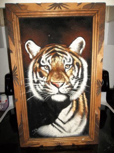 Painting Vintage Velvet Painting Bengal Tiger Artist Signed B In Wood