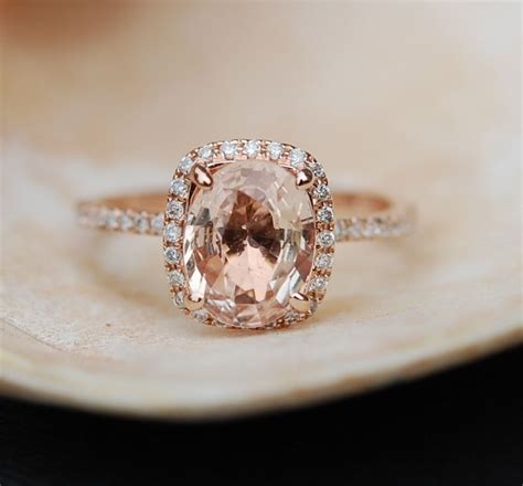 Peach Sapphire Ring Rose Gold Engagement Ring 35ct Cushion Etsy