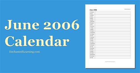 June 2006 Scheduling Calendar Enchanted Learning