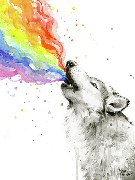 Wolf Rainbow Watercolor Painting By Olga Shvartsur Pixels