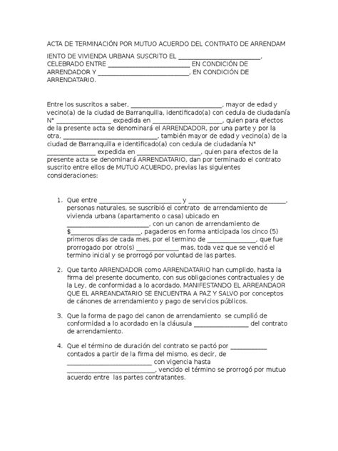 Modelo Carta Terminacion Contrato De Arrendamiento Vivienda Urbana Colombia