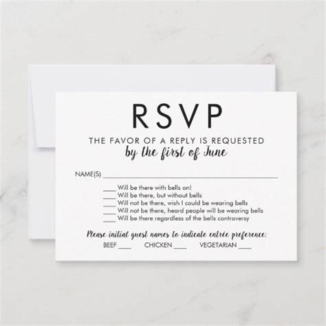 With Bells On Funny Black And White Wedding Rsvp Card In