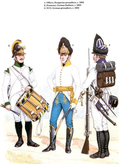 Austrian Infantry 1805 L To R Fusiler Drummer German Regt Grenadier