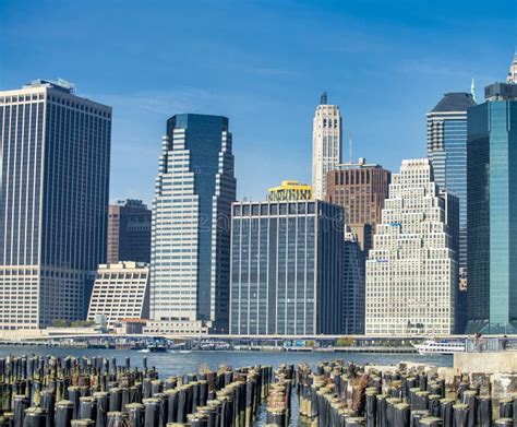 Lower Manhattan Skyline On A Beautiful Sunny Day New York City Stock