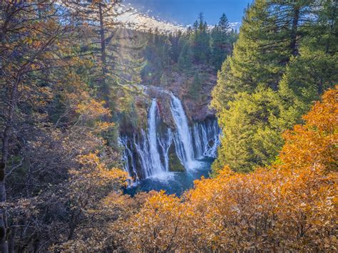 Fall Colors Burney Falls Autumn Leaves Sunset Starburst California Fuji