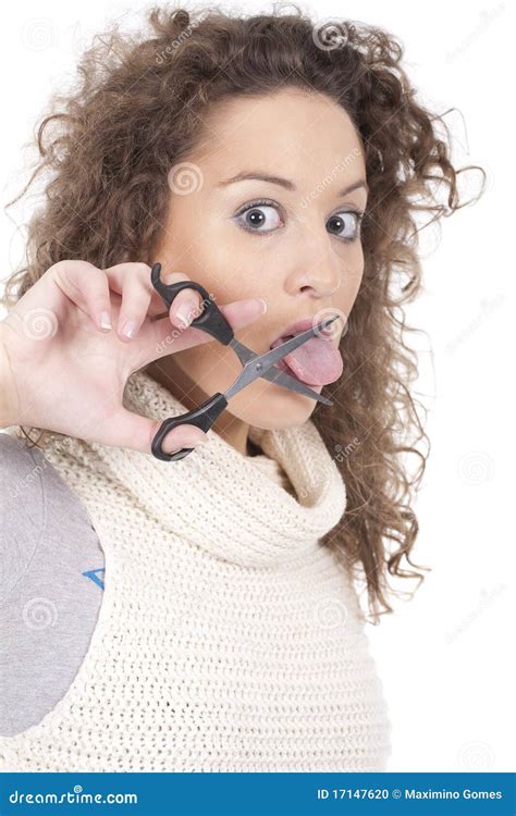 Young Woman With Scissors Stock Photo Image Of Jacket 17147620