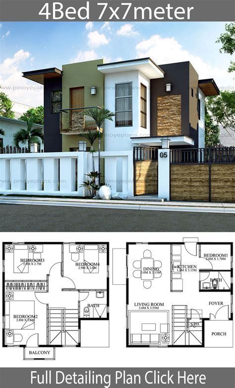 House Plans 17x18m With 4 Bedroom Style Modern Terrace Two Story