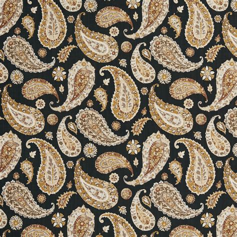 Beige And Gold On Black Large Paisley Print Intricate Indian Look