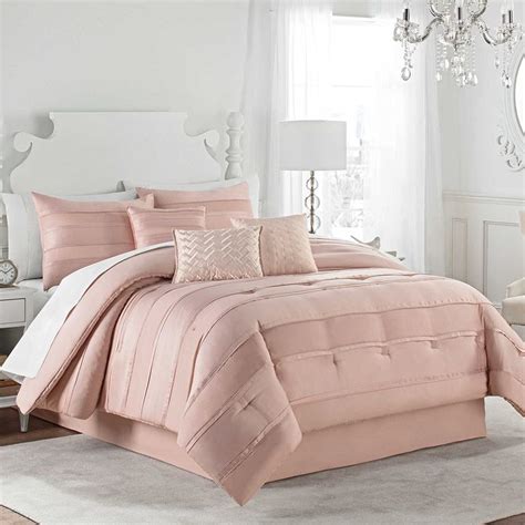 New Matte Satin Pleated Luxury Elegant Piece King Size Comforter Set In Pink Blush With Sleep