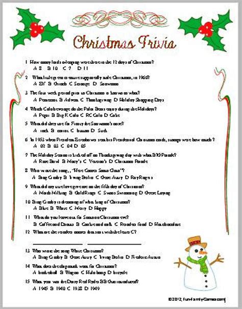 Christmas Quiz Questions And Answers Printable