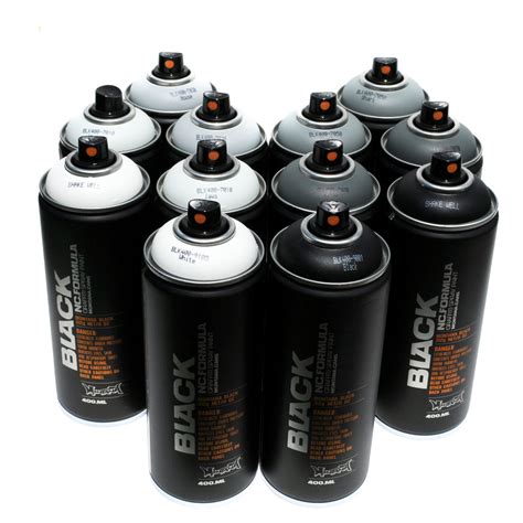 Montana Black 400ml Spray Paint 12 Pack Grey Scale Colors Infamyart