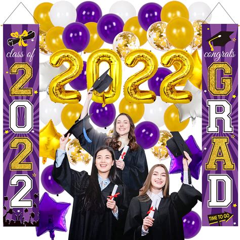 Buy Graduation Decorations 2022 Purple Gold Graduation Party Supplies