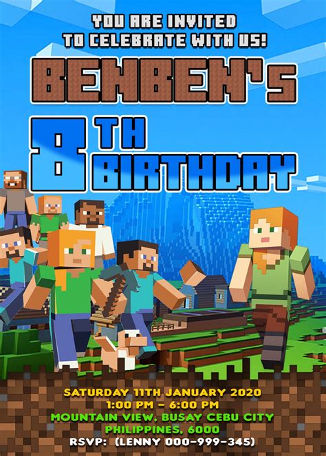 Minecraft Video Game Birthday Invitation Oscarsitosroom