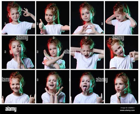 Collage De Rostros De Niños Con Diferentes Emociones Positivas Y