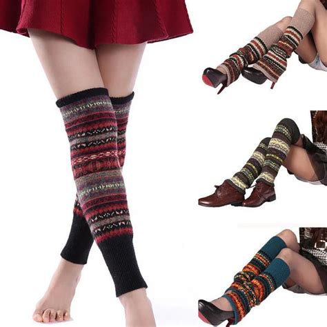 Bohemia Style Women Vintage Thick Knitted Wool Leg Warmers Winter Boot