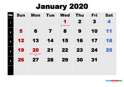 Hairstyle Update Word Printable Calendar Template January 2020