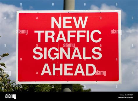 New Traffic Signals Ahead Road Sign Stock Photo Alamy