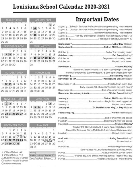 Louisiana School Holidays Calendar 2021 22