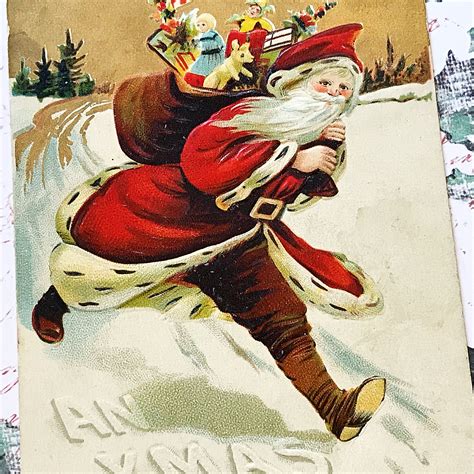 Santa Claus Vintage Postcard Antique Xmas Holiday Greeting Etsy Uk