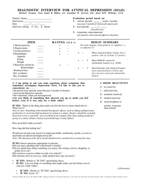 Pdf Diagnostic Interview For Atypical Depression Diad