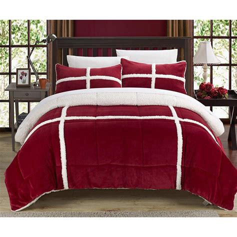Chic Home 3 Pc Chloe Mink Sherpa Lined Comforter Set Queen Red Ebay