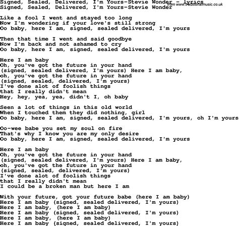 Love Song Lyrics Forsigned Sealed Delivered Im Yours Stevie Wonder