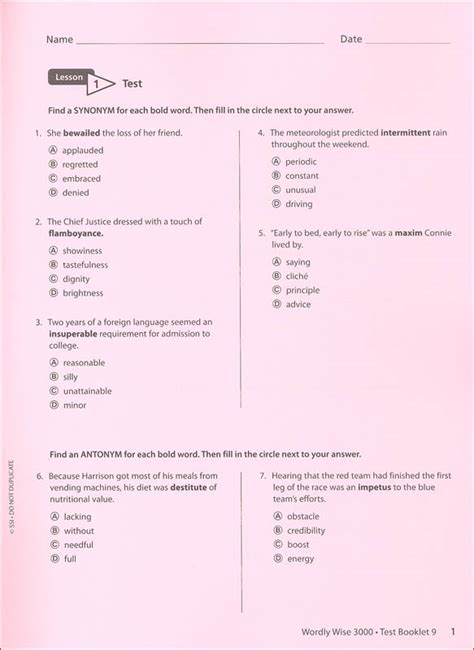 Wordly Wise Book 8 Lesson 7 Answer Key - Wordly Wise 3000 3rd Edition Test Book 9 | Educators Publishing Service