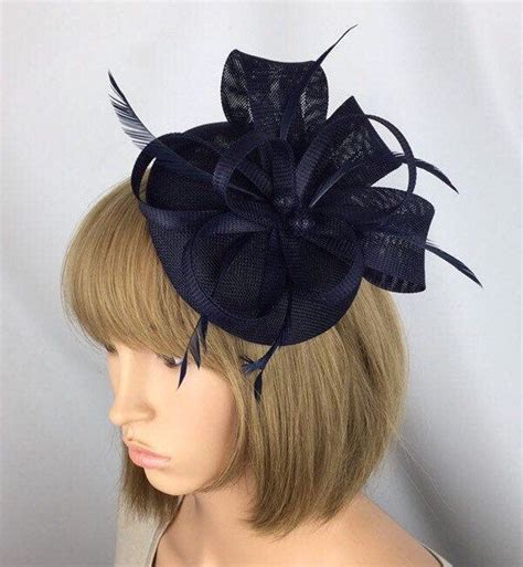 navy blue fascinator with band and clip navy fascinator etsy uk navy blue fascinator blue