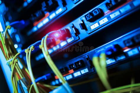 Fiber Optic With Servers In A Technology Data Center Stock Image