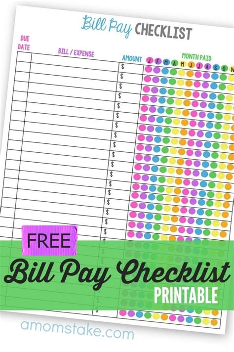 Free Monthly Bill Payment Checklist Editable