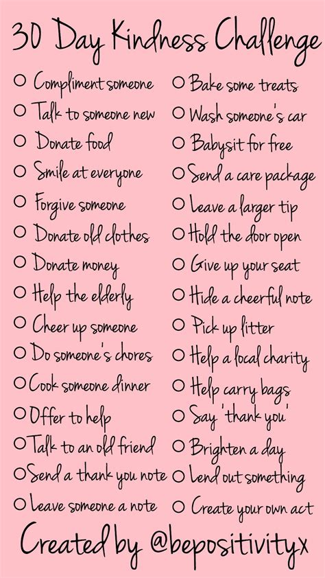 30 Day Kindness Challenge For Your Instagram Story Created By Bepositivityx Kindness