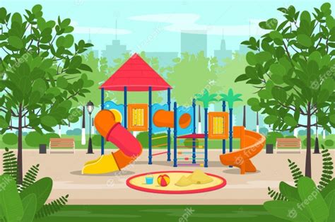 Aire De Jeux Pour Enfants Avec Toboggans Et Tube Dans Le Parc Illustration Vectorielle De