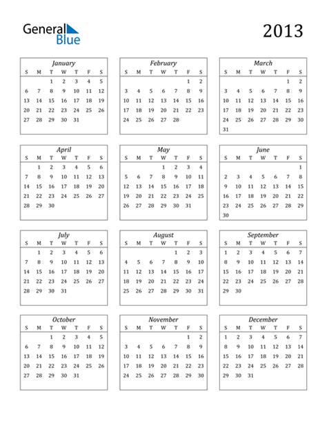 2013 Calendar Pdf Word Excel