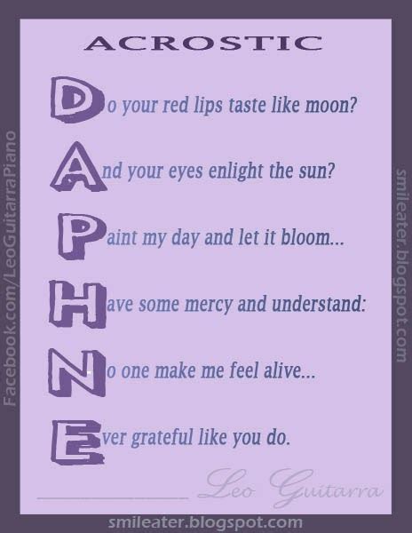 Smileater 2nd Acrostic Of A Womans Name Daphne With Rhyme