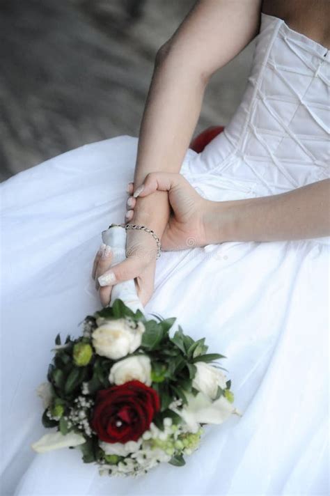 White Caucasian Female Holding A Wedding Bouquet Stock Image Image Of