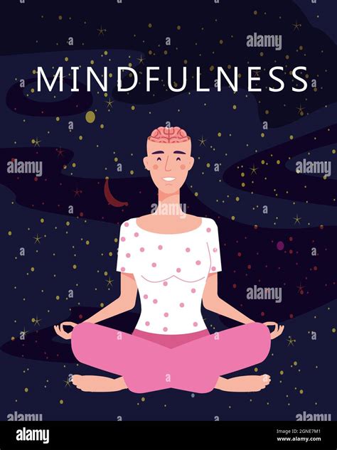 Mindfulness Concept Woman In Yoga Pose Meditation Open Brain Mental