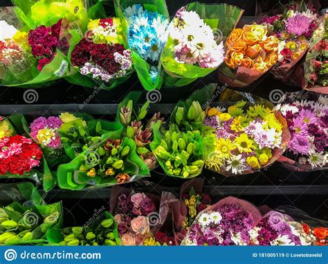 Colorful Bunches of Flowers for Sale Stock Image - Image of three ...