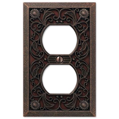 Amerelle Filigree Aged Bronze 1 Gang Duplex Outlet Metal Wall Plate 4
